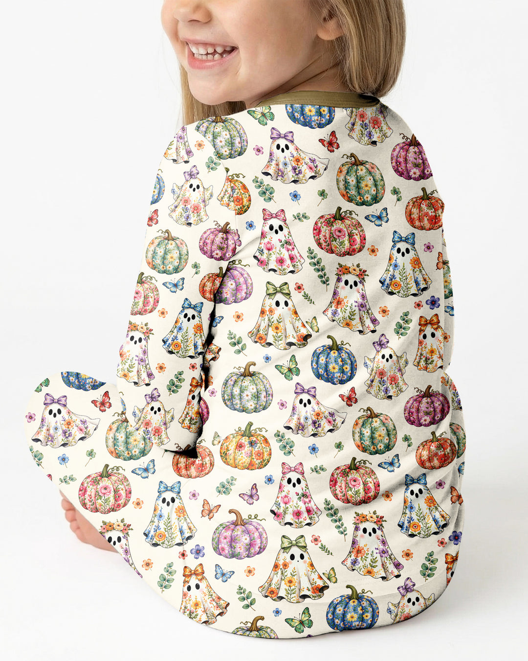 Floral Ghost Halloween Bamboo Two Piece Long Sleeve Pajama Set