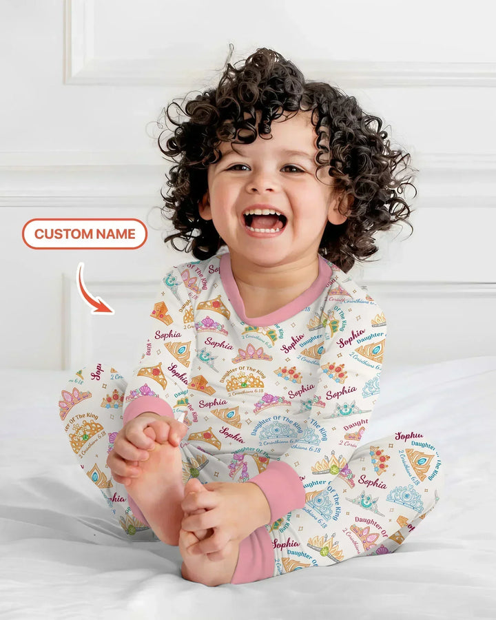 Daughter Of The King Custom Name Bamboo Two Piece Long Sleeve Pajama Set