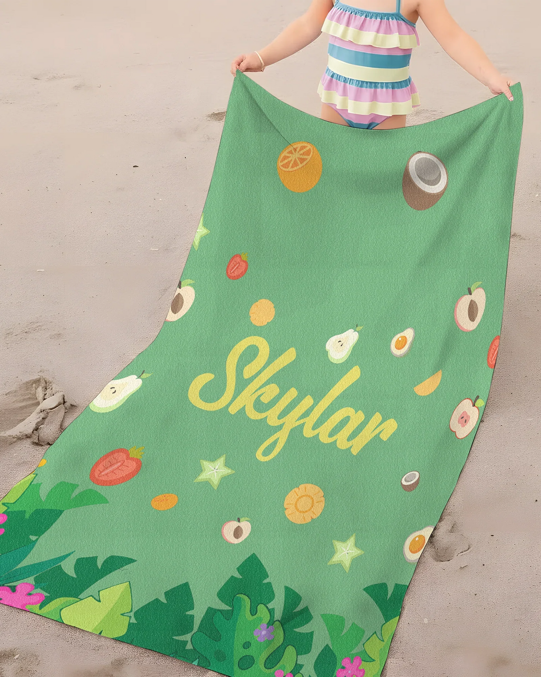 Personalised Fruits Palm Tree Marine Animals Bamboo Beach Towel