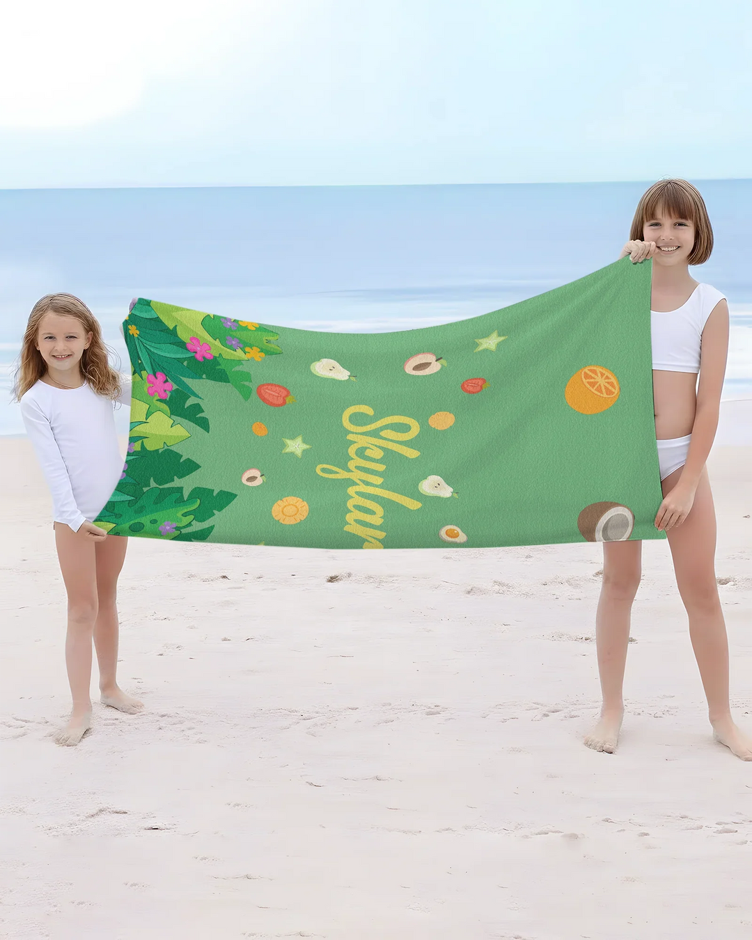 Personalised Fruits Palm Tree Marine Animals Bamboo Beach Towel