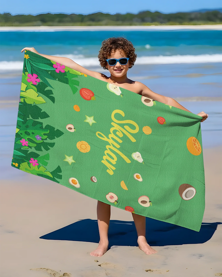 Personalised Fruits Palm Tree Marine Animals Bamboo Beach Towel