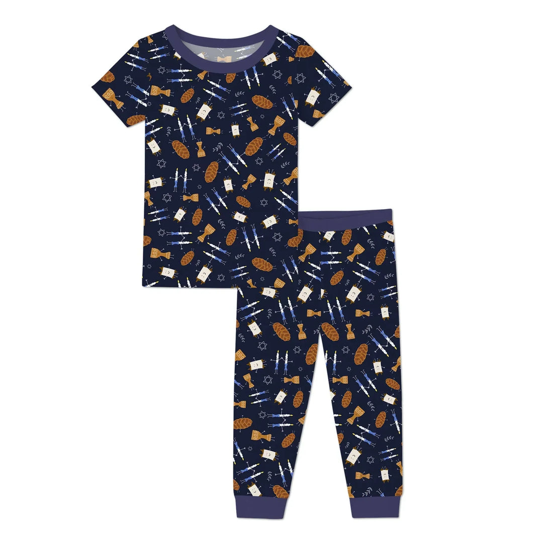 Shabbat Shalom Family Matching Bamboo Two Piece Short Sleeve Pajama Set