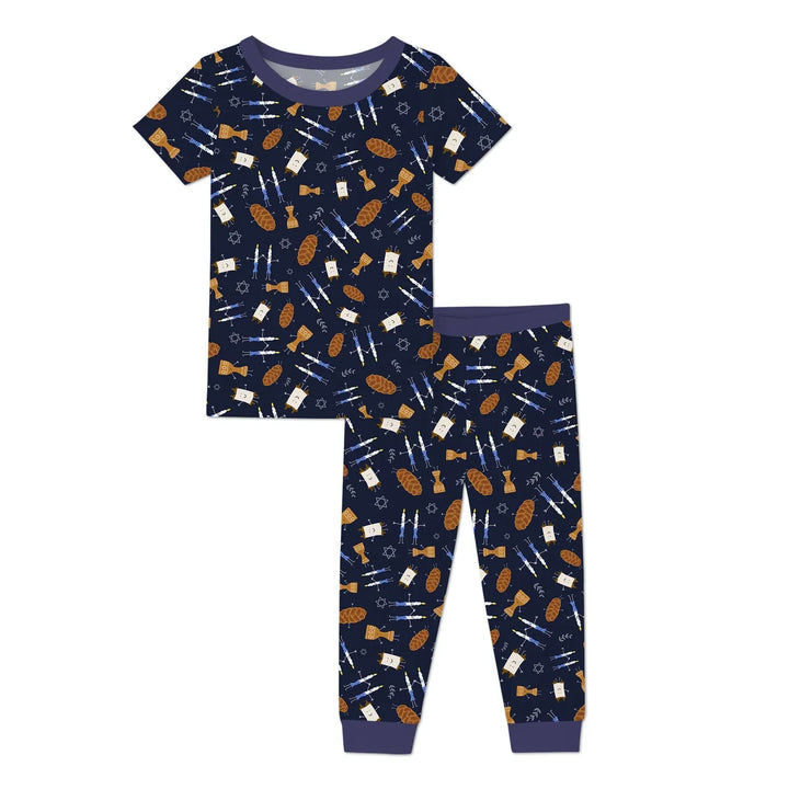 Shabbat Shalom Family Matching Bamboo Two Piece Short Sleeve Pajama Set