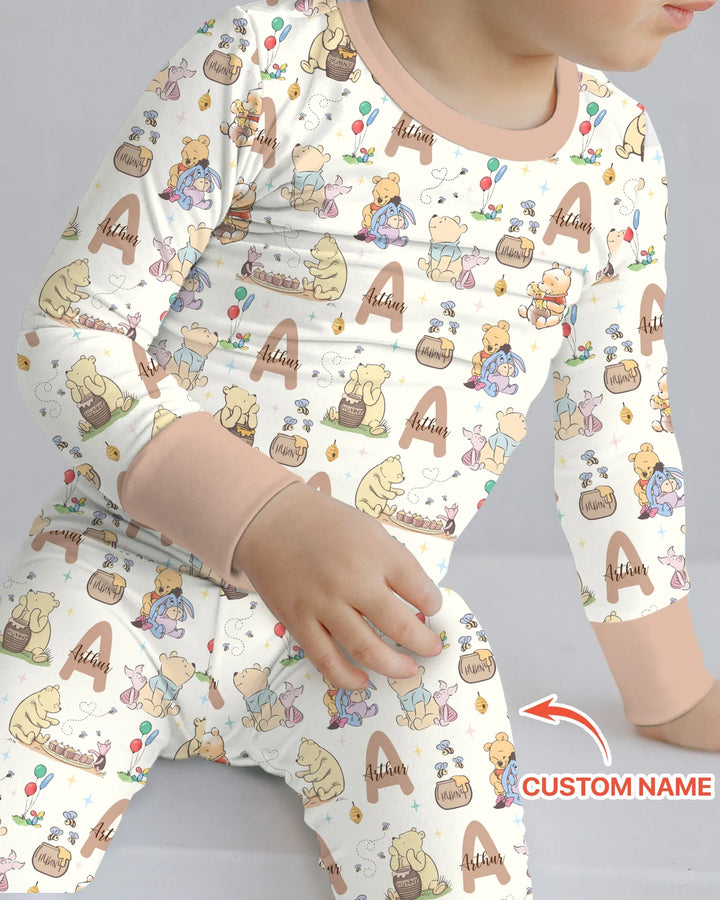 Honey Bear Monogram Bamboo Two Piece Long Sleeve Pajama Set