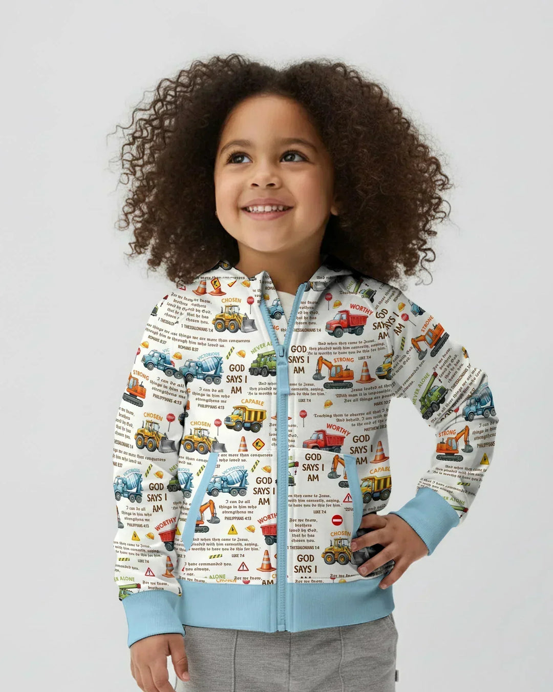 Bible Verse Construction Trucks Bamboo Zip Hoodie