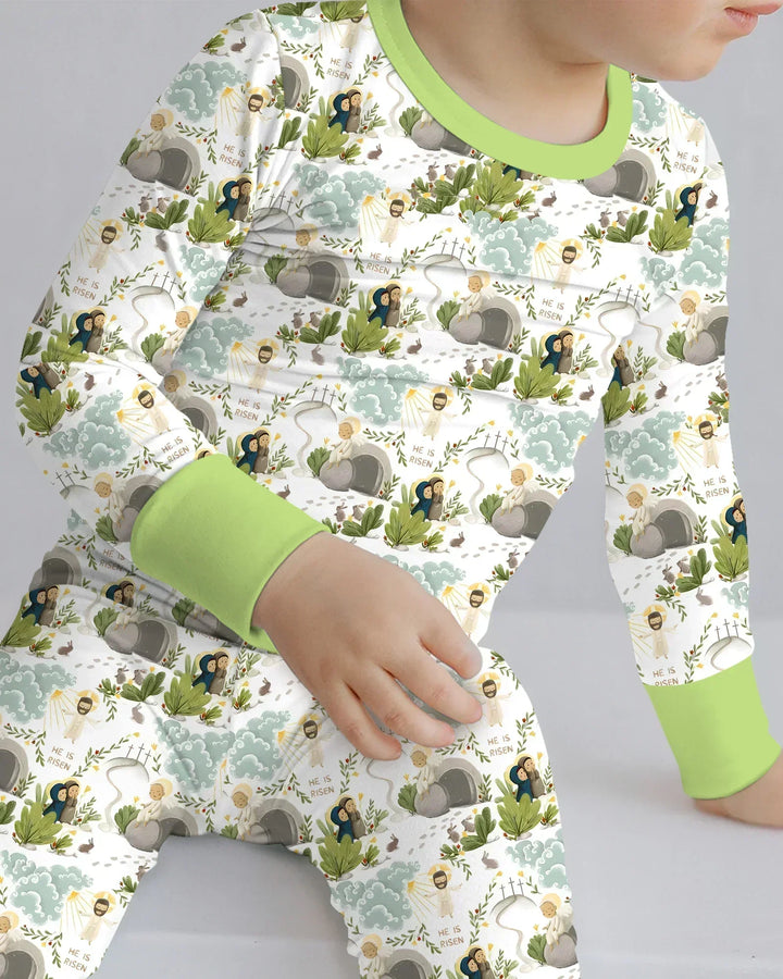 Matthew 28:1–8 He Is Risen Bamboo Two Piece Long Sleeve Pajama Set