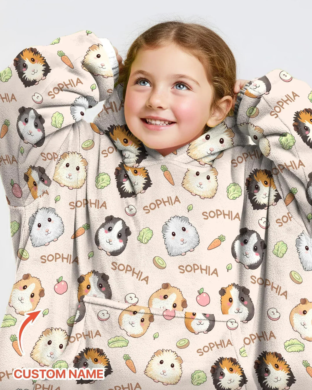 Custom Name Cute Guinea Pigs Bamboo Blanket Hoodie