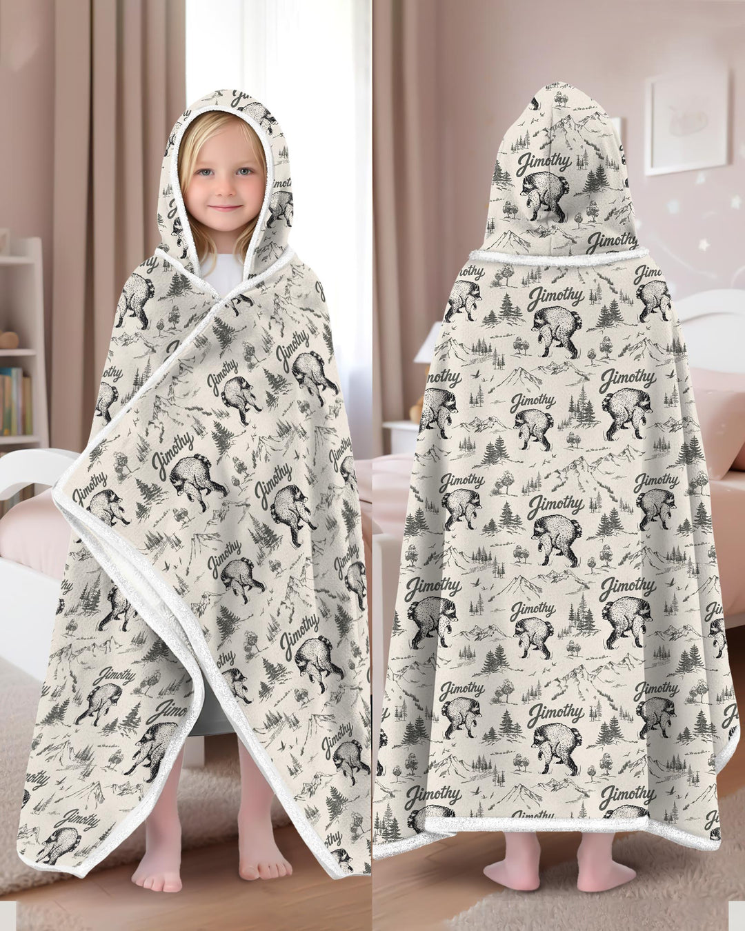 Vintage Jimothy Racoon Family Matching Bamboo Wearable Hooded Blanket