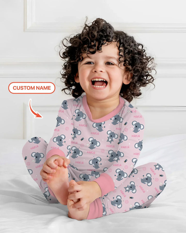 Custom Name Cosmic Koala Bamboo Two Piece Long Sleeve Pajama Set