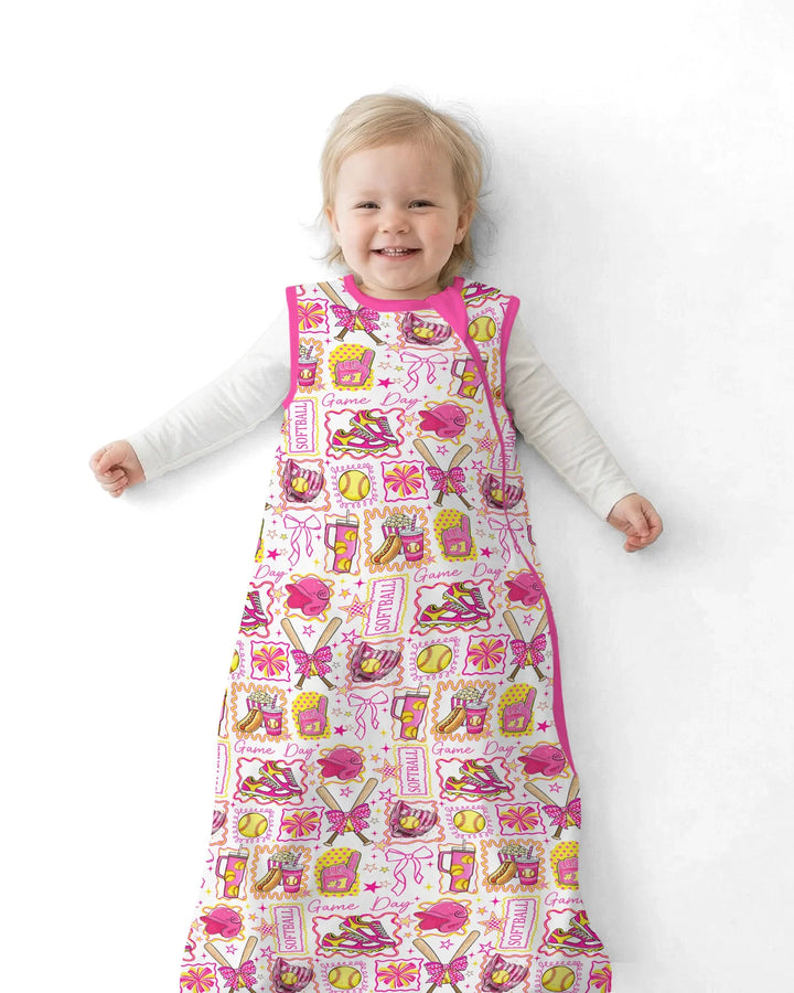 Pink Softball Game Day Bamboo Sleep Bag