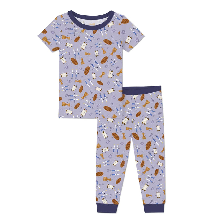 Shabbat Shalom Family Matching Bamboo Two Piece Short Sleeve Pajama Set