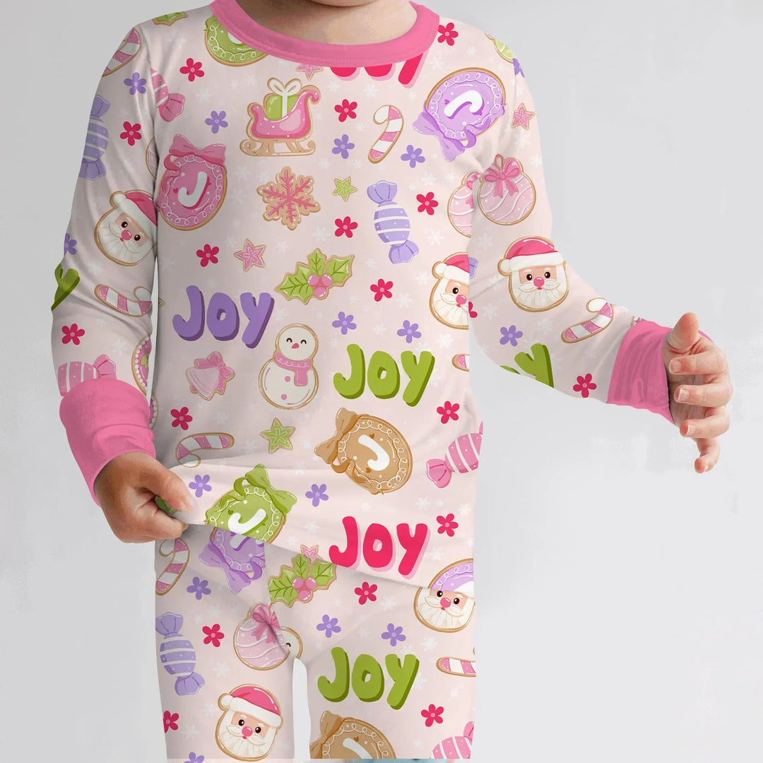Custom Name Christmas Cookies Bamboo Two Piece Long Sleeve Pajama Set