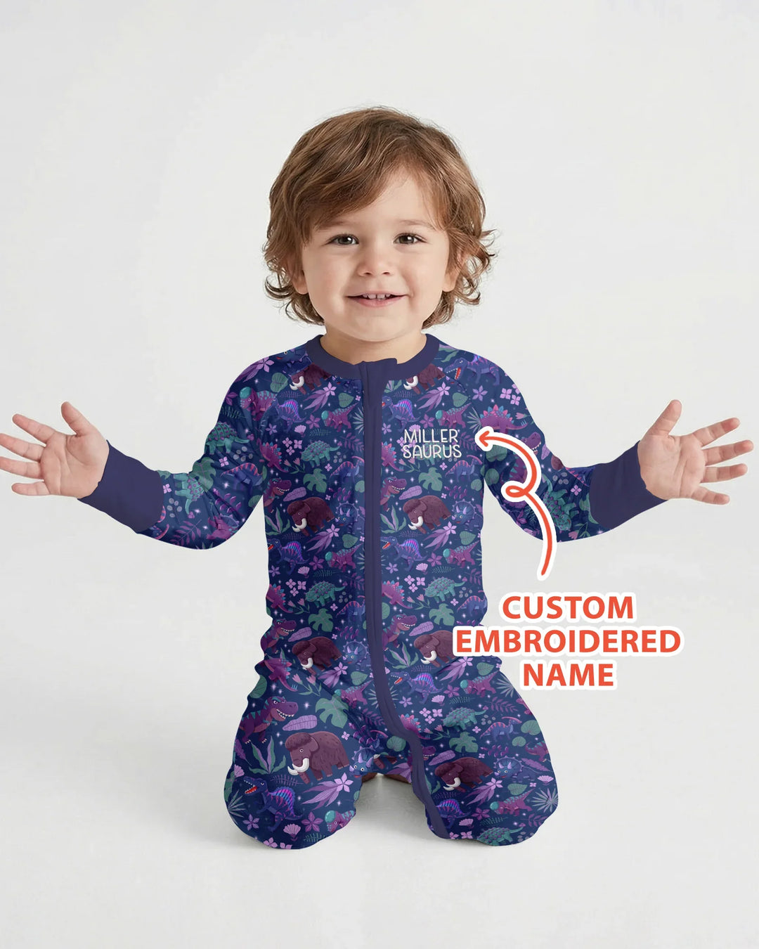 Custom Name Embroidered Dino Dream Night Bamboo Convertible Zippy