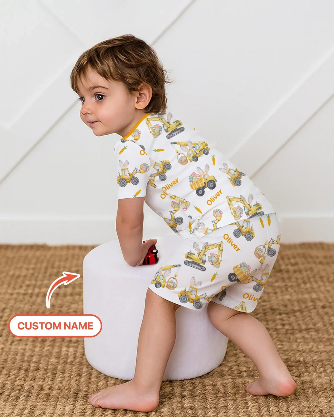 Eggs-cavator Construction Bamboo Two Piece Short Sleeve Shorts Pajama Set