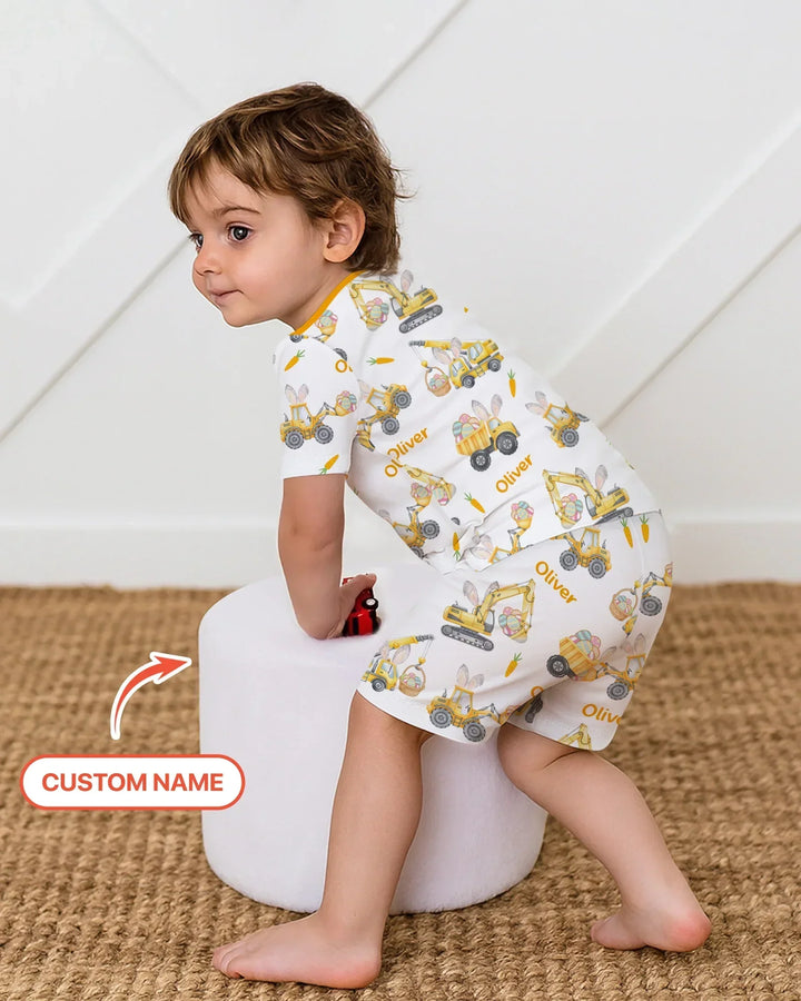 Eggs-cavator Construction Bamboo Two Piece Short Sleeve Shorts Pajama Set