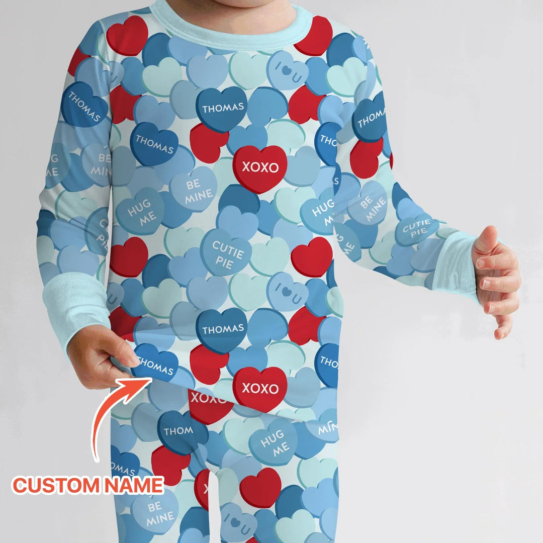 Valentine Candy Crush Family Matching Bamboo Two Piece Long Sleeve Pajama Set