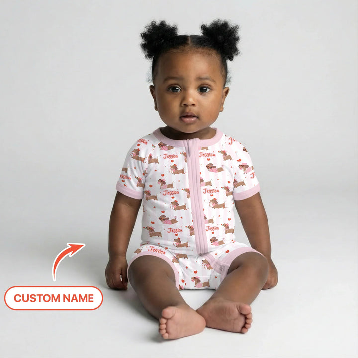 Custom Name Valentine Dachshund Family Matching Bamboo Shorty Zippy