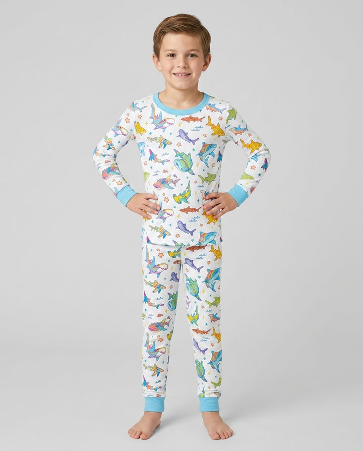 Tropical Sharks Bamboo Two Piece Long Sleeve Pajama Set