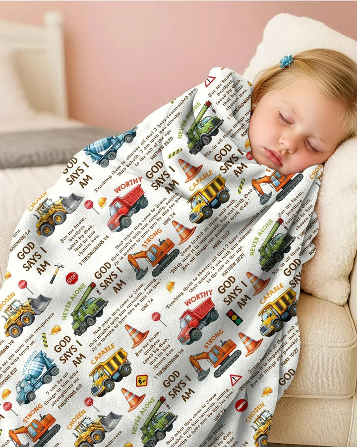Bible Verse Construction Trucks Bamboo Blanket