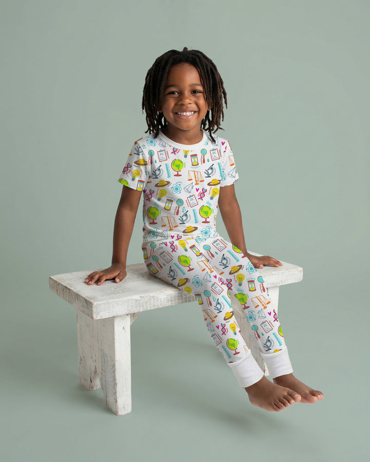 Tiny Scientist Explores The World Bamboo Two Piece Short Sleeve Pajama Set