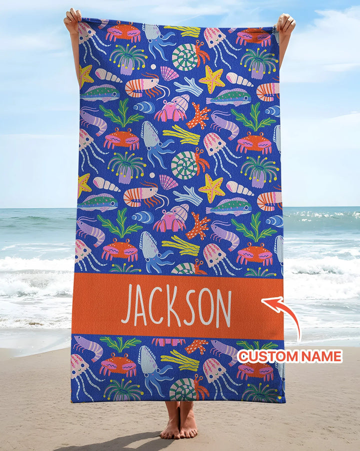 Custom Name Under The Sea Beach Towel