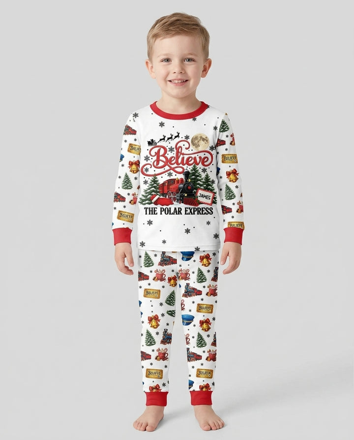 Custom Name Believe Polar Express Christmas Bamboo Two Piece Long Sleeve Pajama Set
