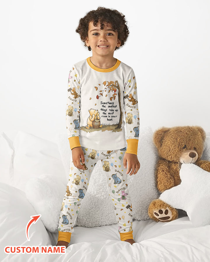 Little Things, Big Love Classic Bear Custom Name Bamboo Two Piece Long Sleeve Pajama Set