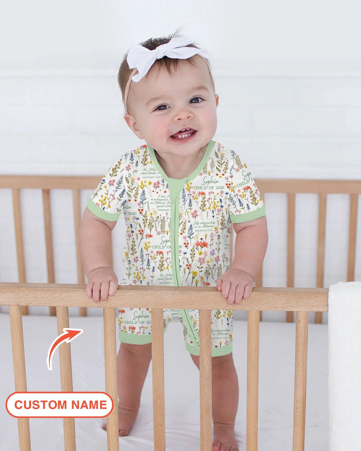 Custom Name Child of God Flower Garden Bamboo Shorty Zippy