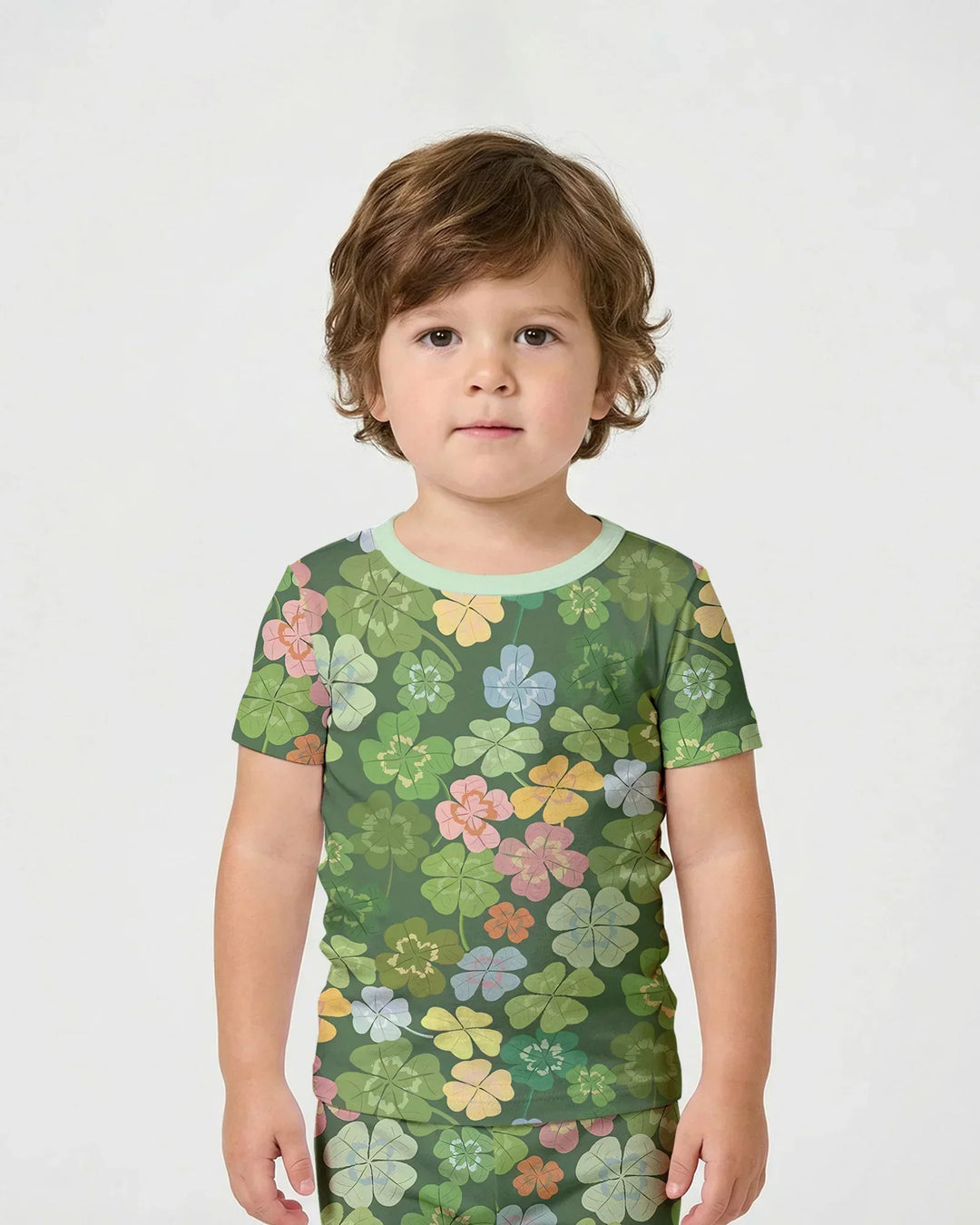Lucky 4 Leaf Clover Bamboo Two Piece Short Sleeve Shorts Pajama Set
