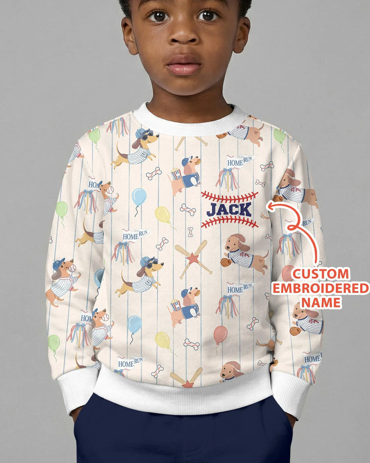 Personalized Embroidered Name Dachshund Baseball Bamboo Crewneck Sweatshirt