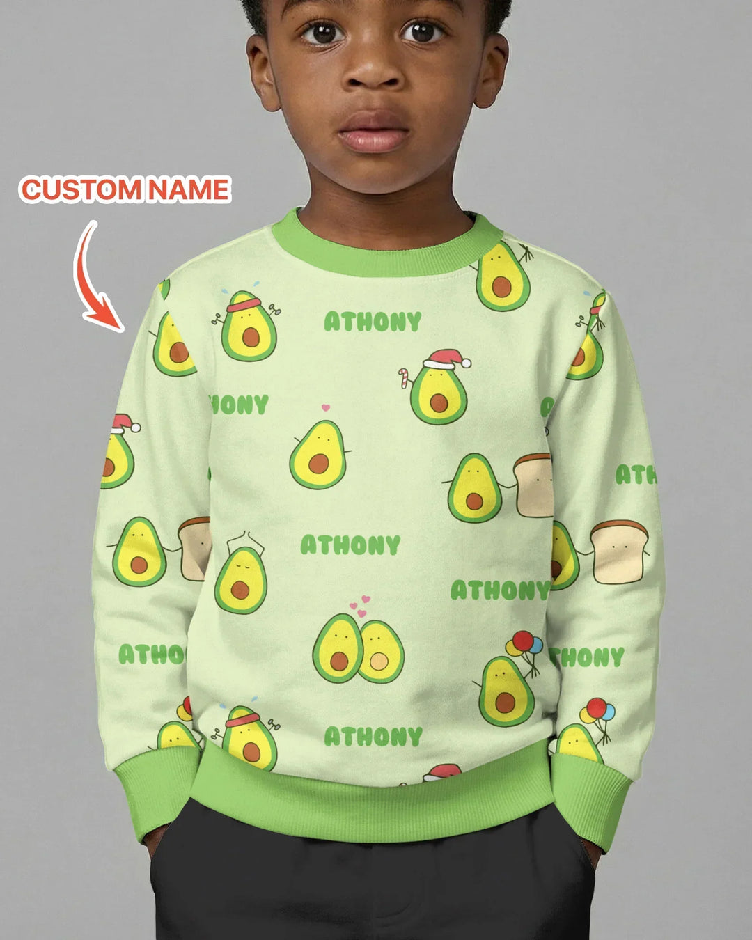 Custom Name Cute Avocado Bamboo Crewneck Sweatshirt