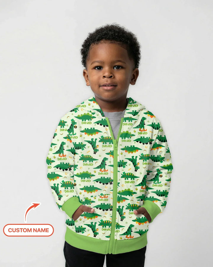 St. Patrick's Day Dinosaurs Custom Bamboo Zip Hoodie