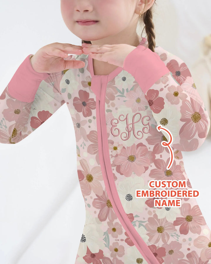 Custom Embroidered Name Floral Bamboo Convertible Zippy
