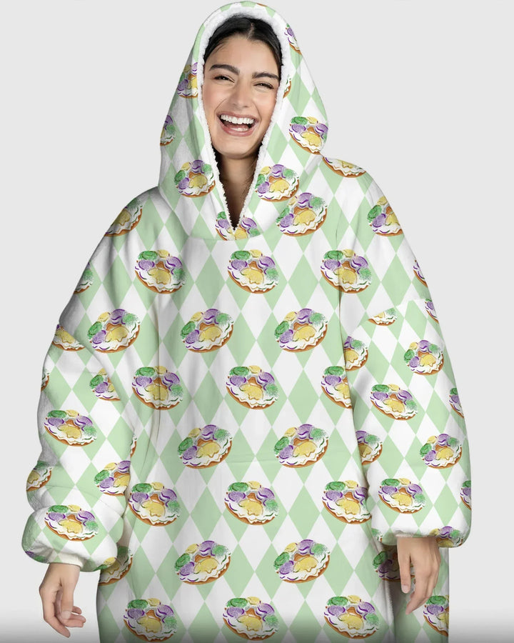 Mardi Gras Donut Wearable Bamboo Blanket Hoodie