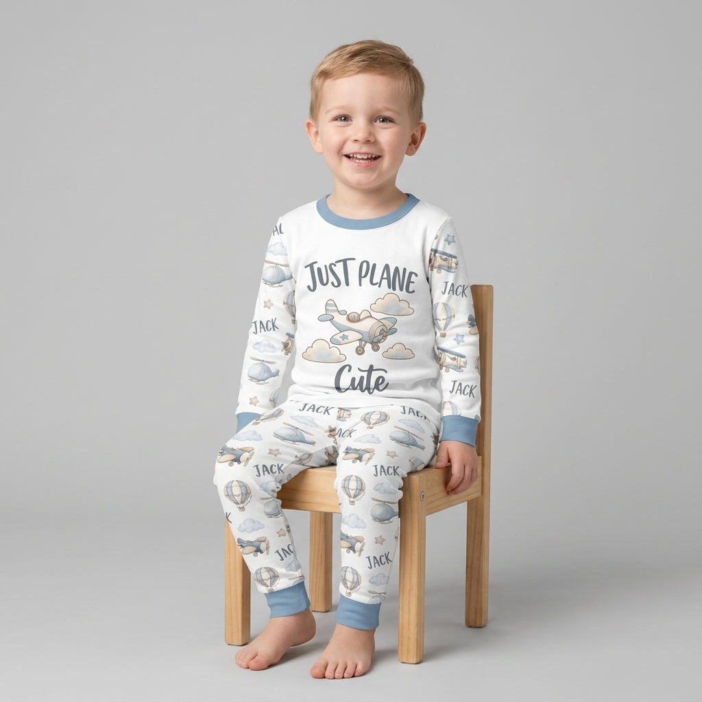 Custom Name Just Plane Cute Bamboo Two Piece Long Sleeve Pajama Set
