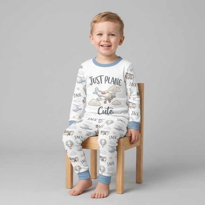 Custom Name Just Plane Cute Bamboo Two Piece Long Sleeve Pajama Set