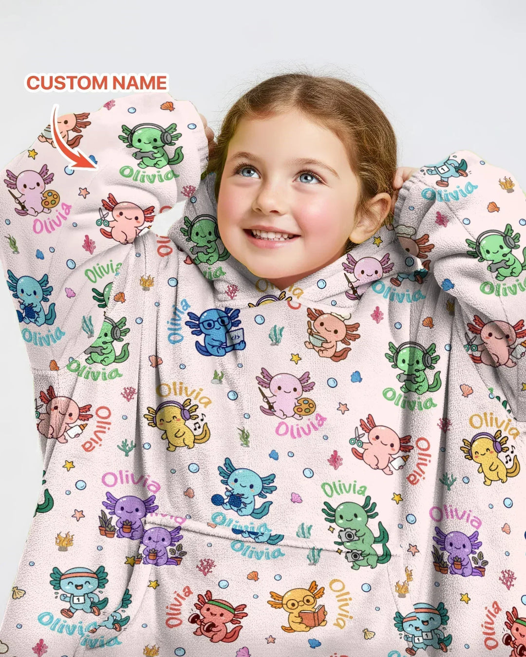 Custom Name Cute Hobby Axolotl Bamboo Blanket Hoodie