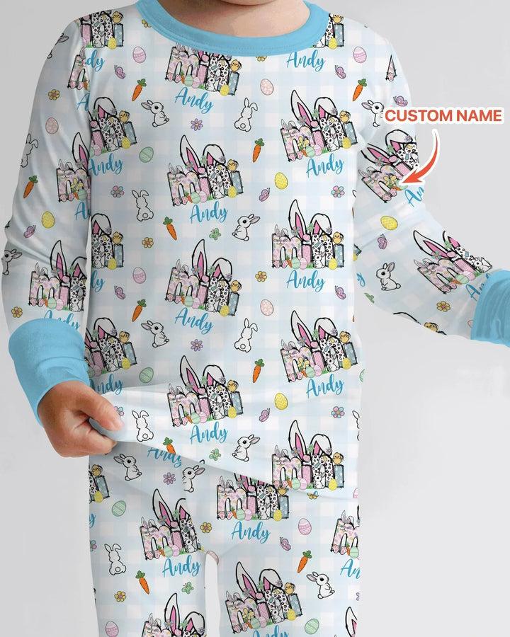 Custom Name Easter Family Matching Bamboo Two Piece Long Sleeve Pajama Set