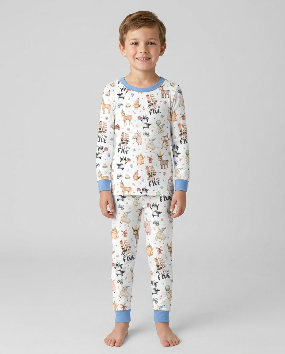 Custom Birthday Barnyard Bash Family Party Bamboo Two Piece Long Sleeve Pajama Set