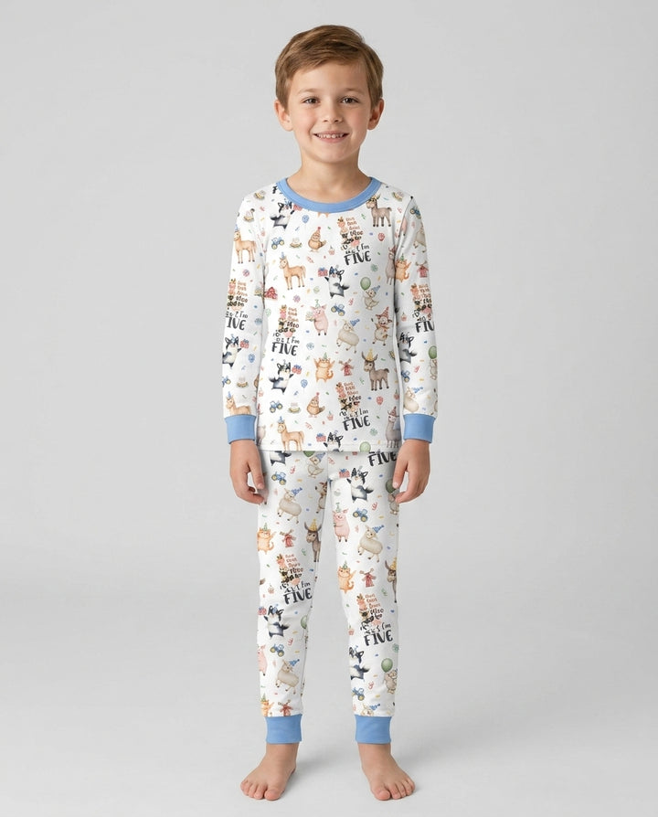 Custom Birthday Barnyard Bash Family Party Bamboo Two Piece Long Sleeve Pajama Set
