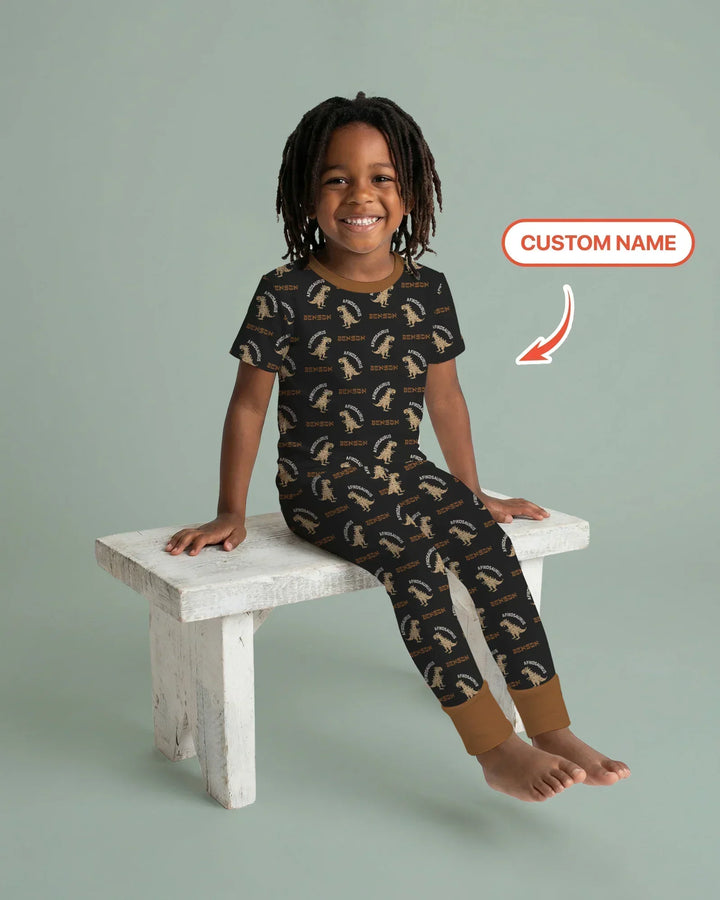 Custom Name Afikosaurus Bamboo Two Piece Short Sleeve Pajama Set