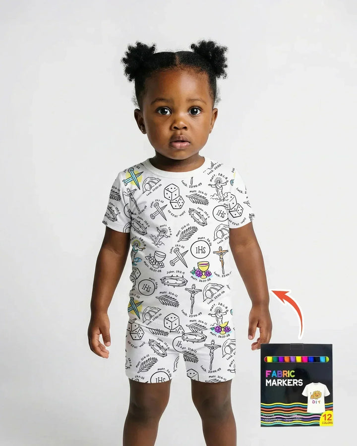 Easter Story Colorable Bamboo Two Piece Short Sleeve Shorts Pajama Set