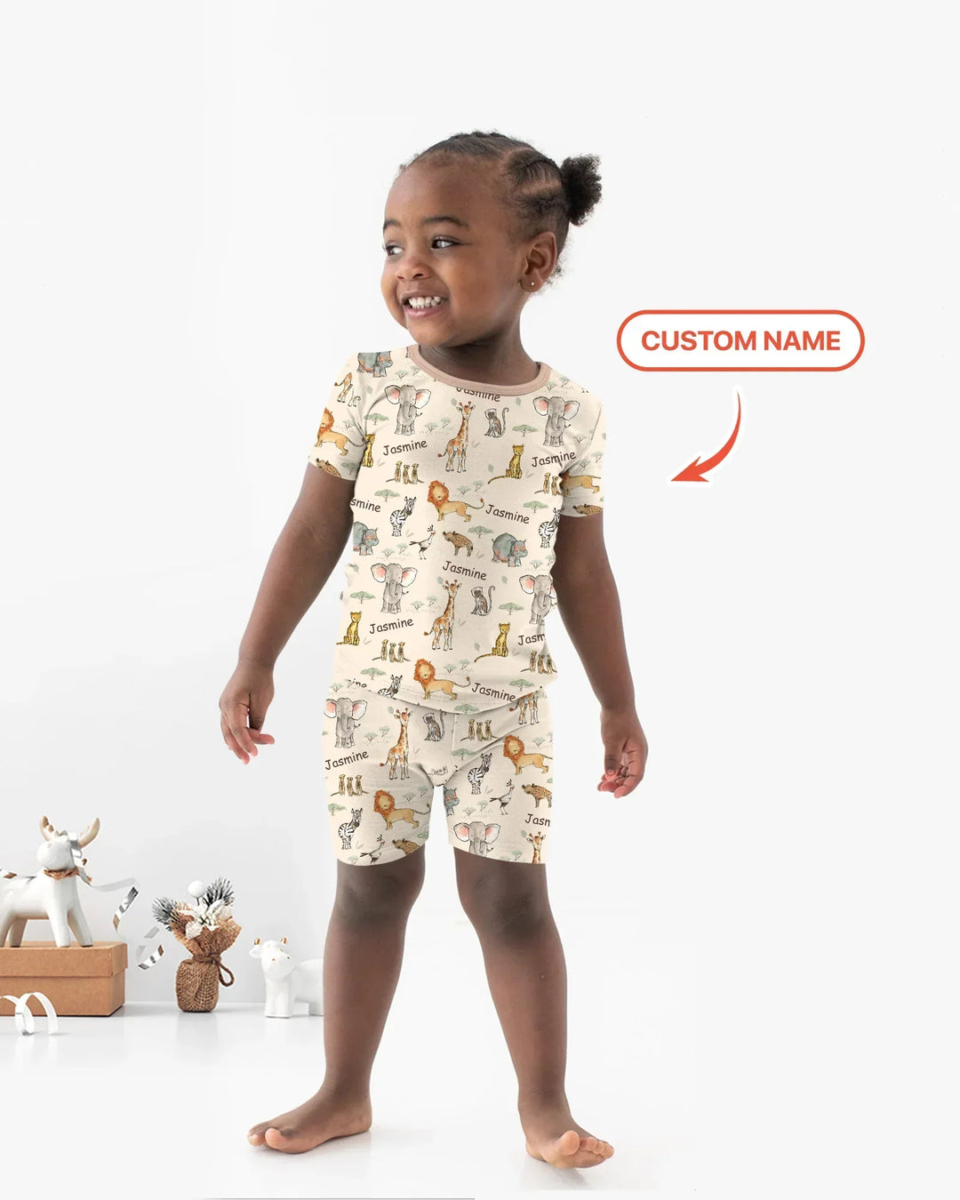 Safari Friends Custom Name Bamboo Two Piece Short Sleeve Shorts Pajama Set