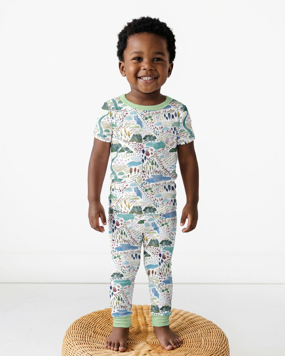 Whimsical Psalms 23 Map Bamboo Two Piece Short Sleeve Pajama Set