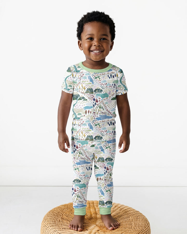 Whimsical Psalms 23 Map Bamboo Two Piece Short Sleeve Pajama Set