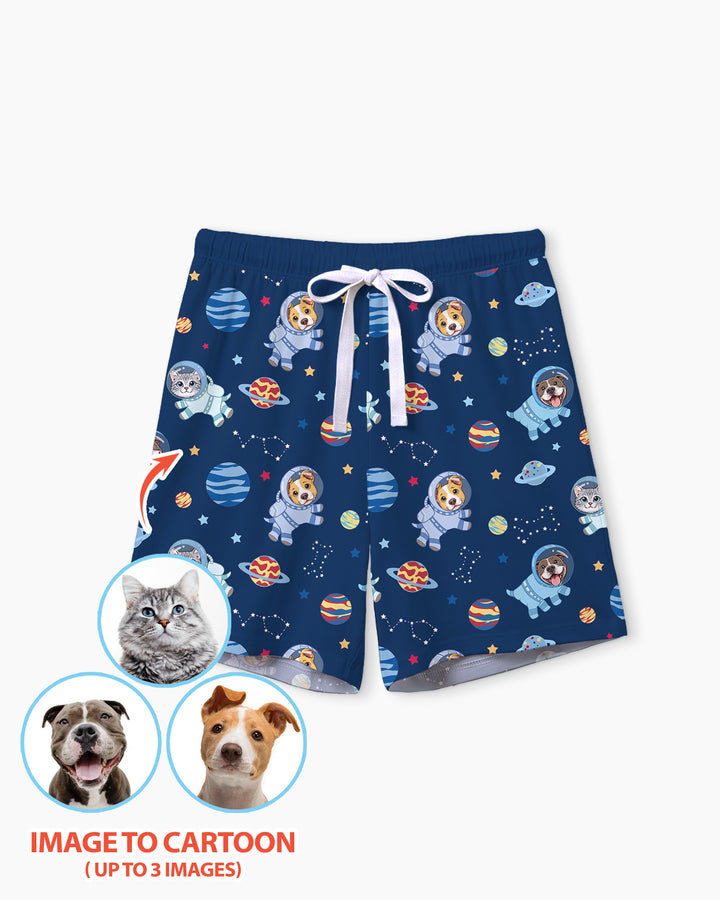 Astronaut Custom Pet Image Family Matching Bamboo Women Short Sleeve Short Pajama Set