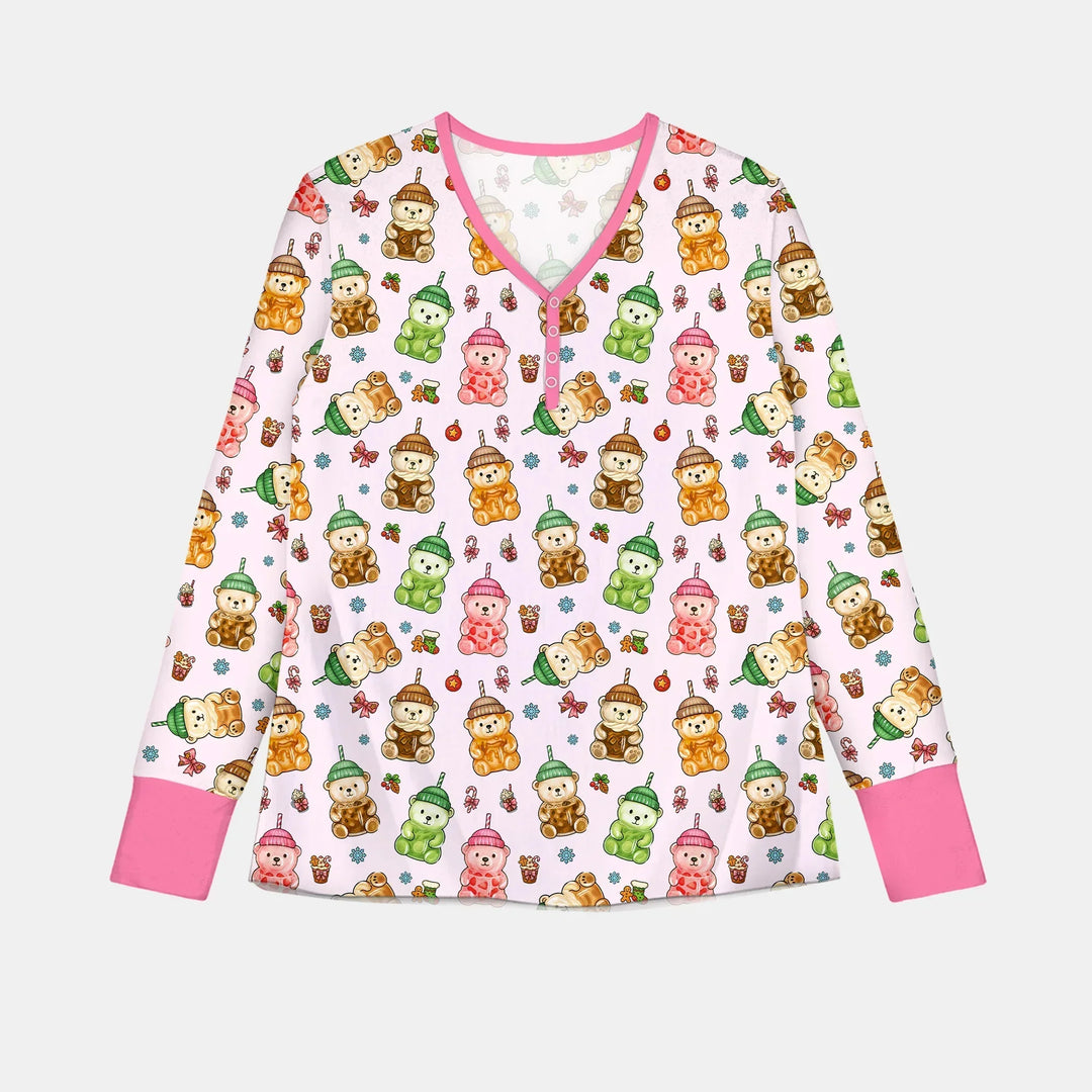 Holiday Bear Cup Custom Bamboo Women Pajama Set