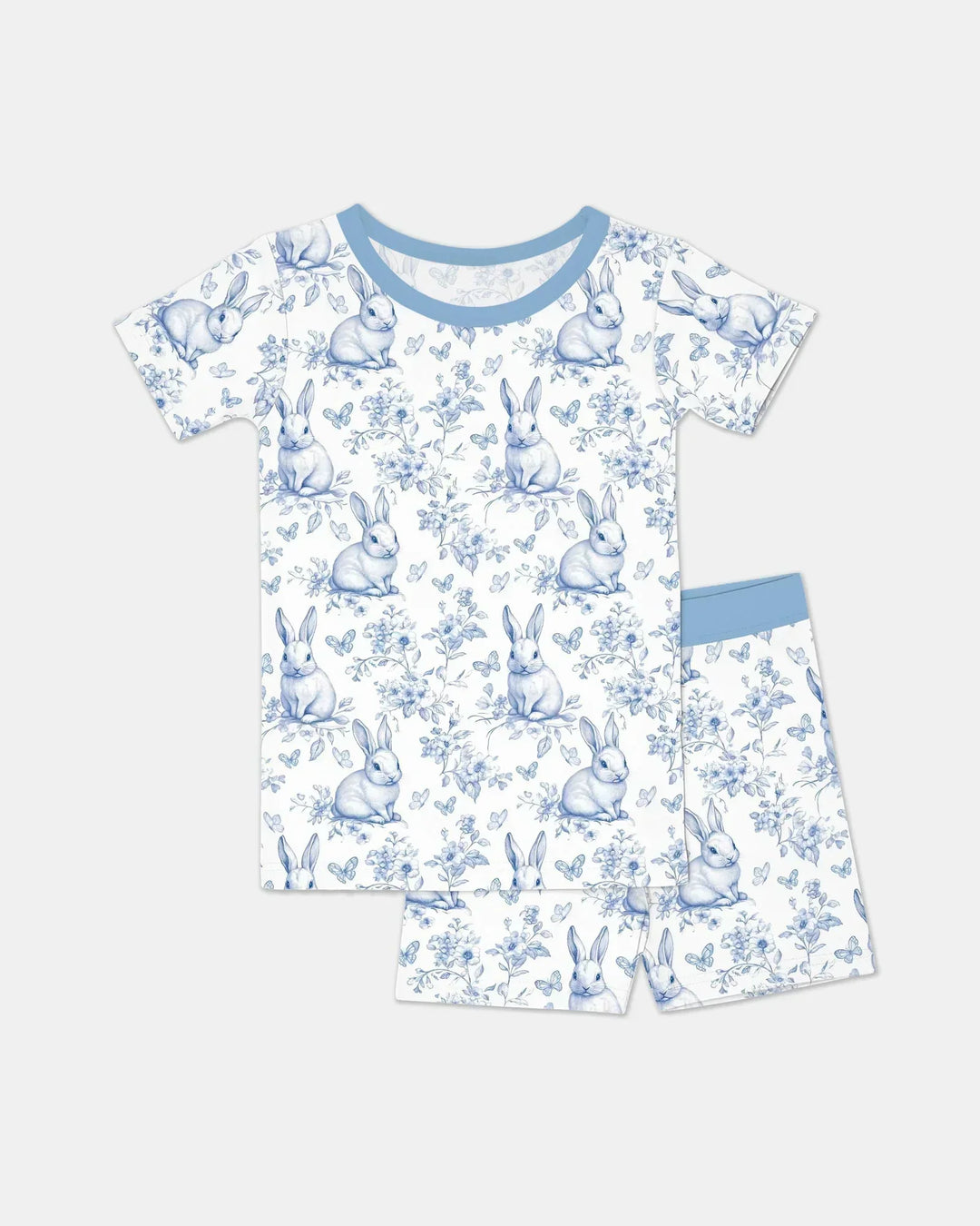 Easter Chinoiserie Toile de Jouy Bamboo Two Piece Short Sleeve Shorts Pajama Set