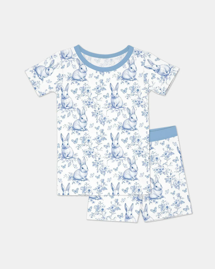 Easter Chinoiserie Toile de Jouy Bamboo Two Piece Short Sleeve Shorts Pajama Set