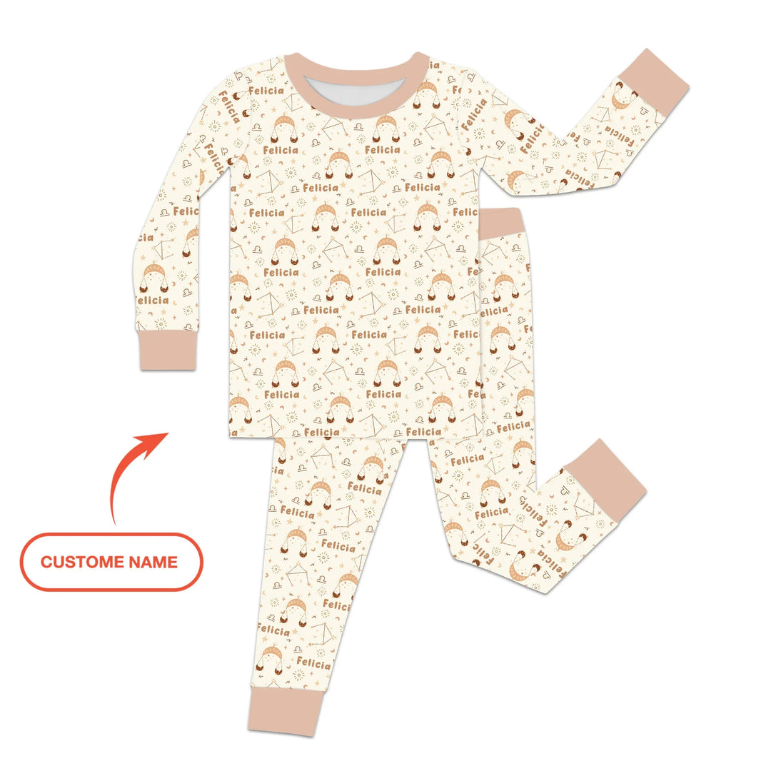 Bohemian Baby Zodiac Signs Custom Name Bamboo Two Piece Long Sleeve Pajama Set